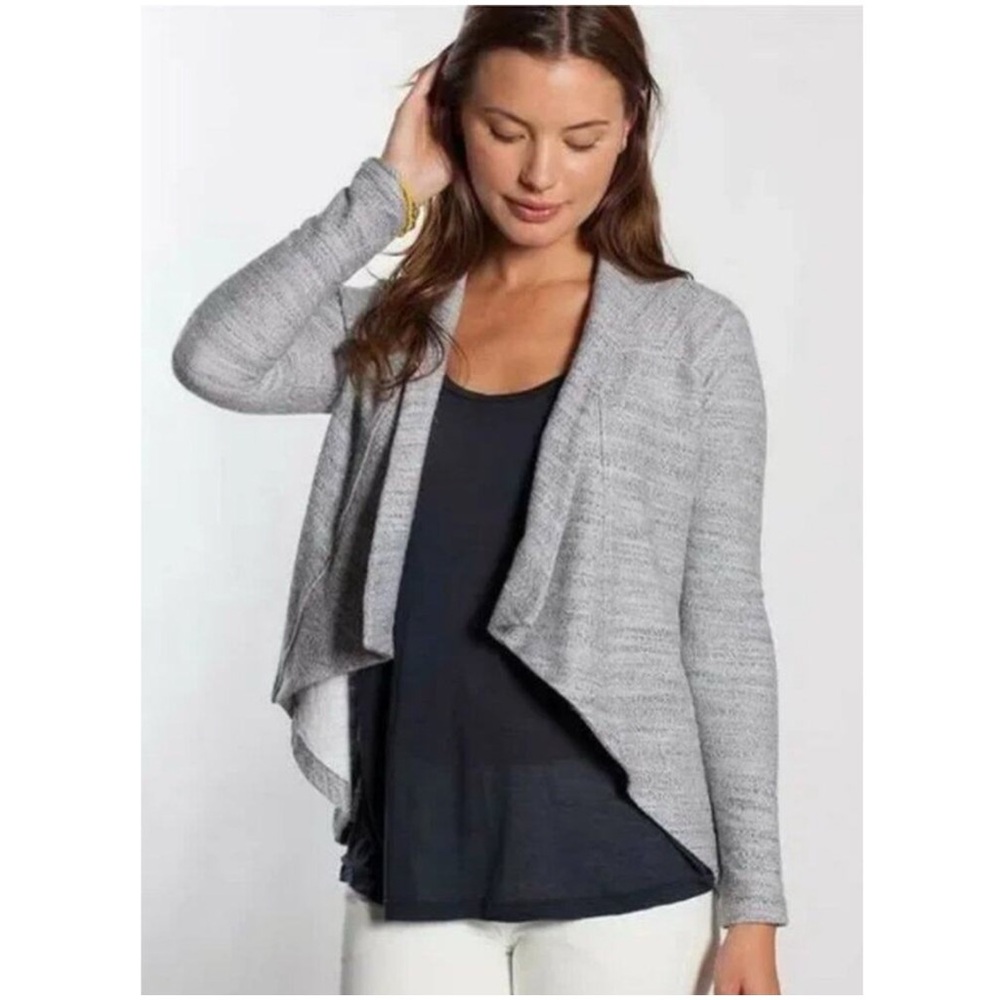 Marine Layer Bouclé Draped Front Cardigan Open Front Heather Gray Sweater